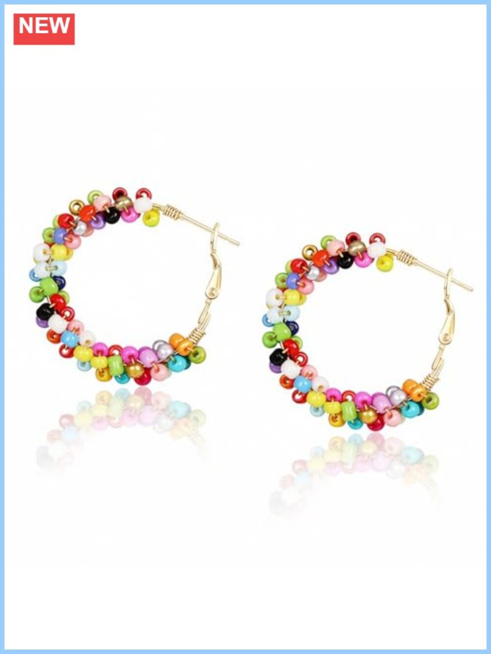 Beaded Hoop Earrings Stainless Steel Boho Handmade Style Jewelry